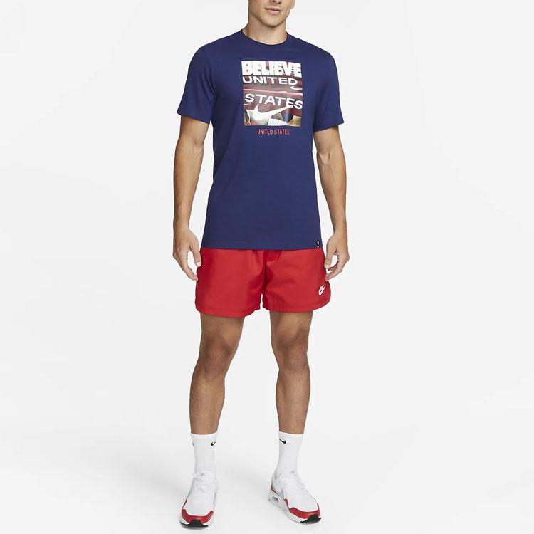 Nike Alphabet Logo Print Crew Neck T-Shirt Men Tops Dark-Blue DX4194-421