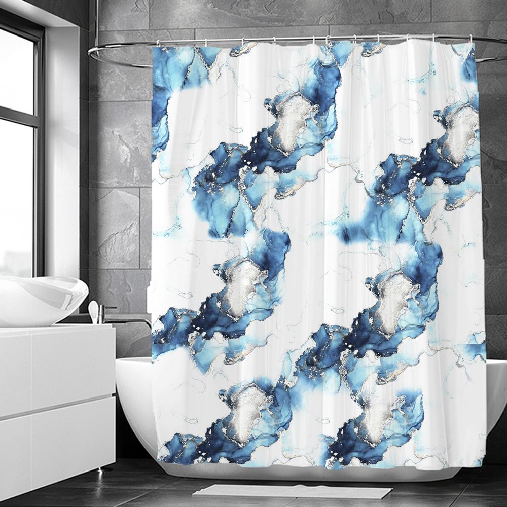 Colourful Marble Shower Curtains for Bathroom Fabric with Hooks Watercolor Abstract Ink Paint Washable Printing Decor Curtains