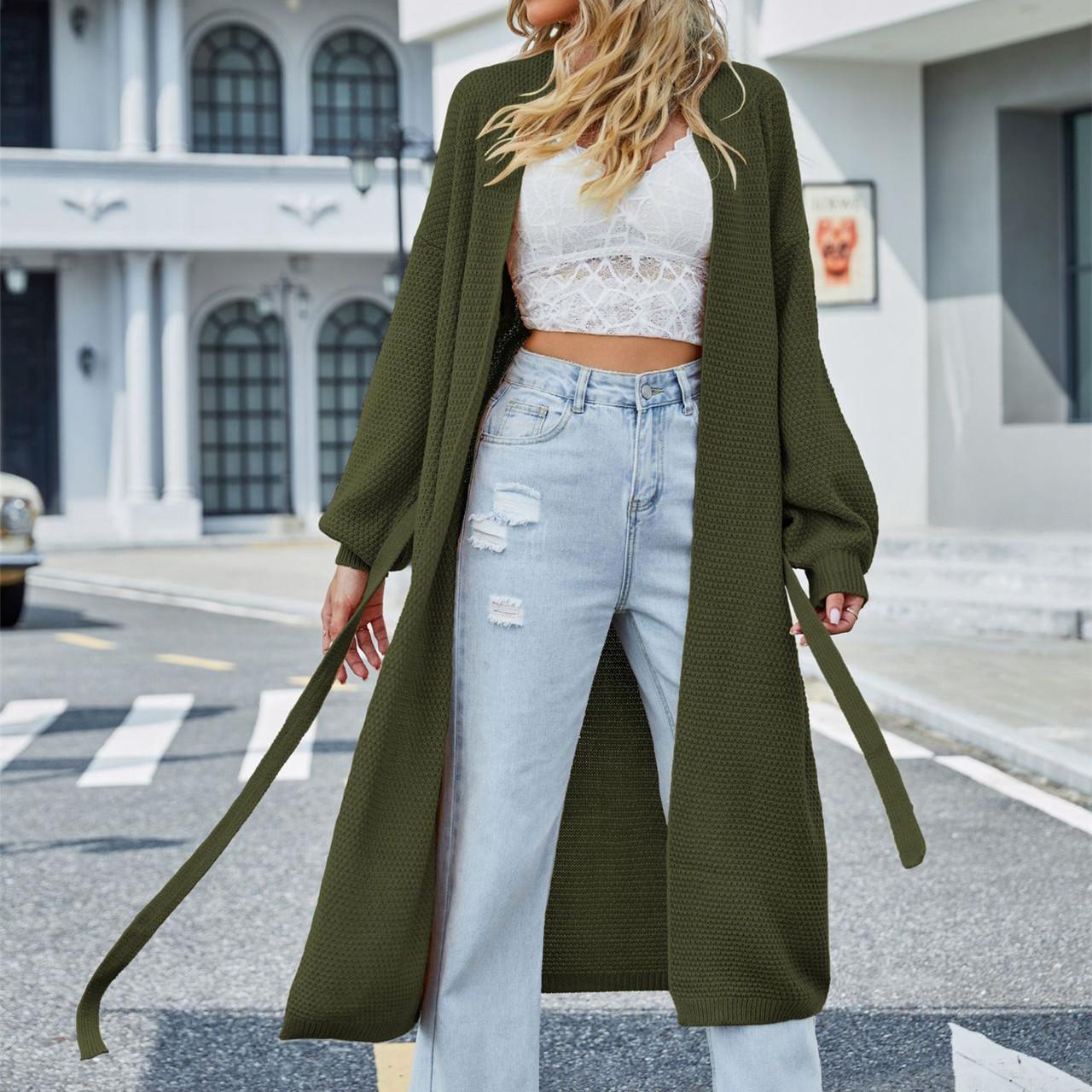 

QICED женские модные повседневные осенне-зимние кардиганы с длинными рукавами, пальто S зелёный