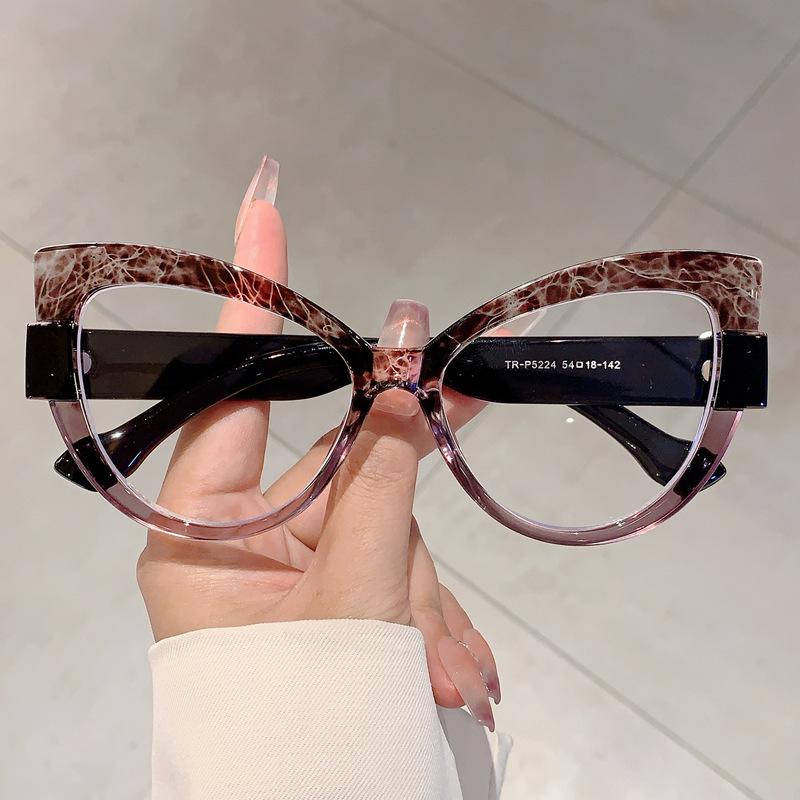 Oversized Frame Cat Eye Glasses Stylish Oversized Leopard Anti-blue Eyeglasses Fashionable Gradient Tint Color Plain Glasses for Men Women