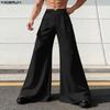 INCERUN Men High Waist Back Elastic Pockets Casual Long Wide Legs Trousers Pants
