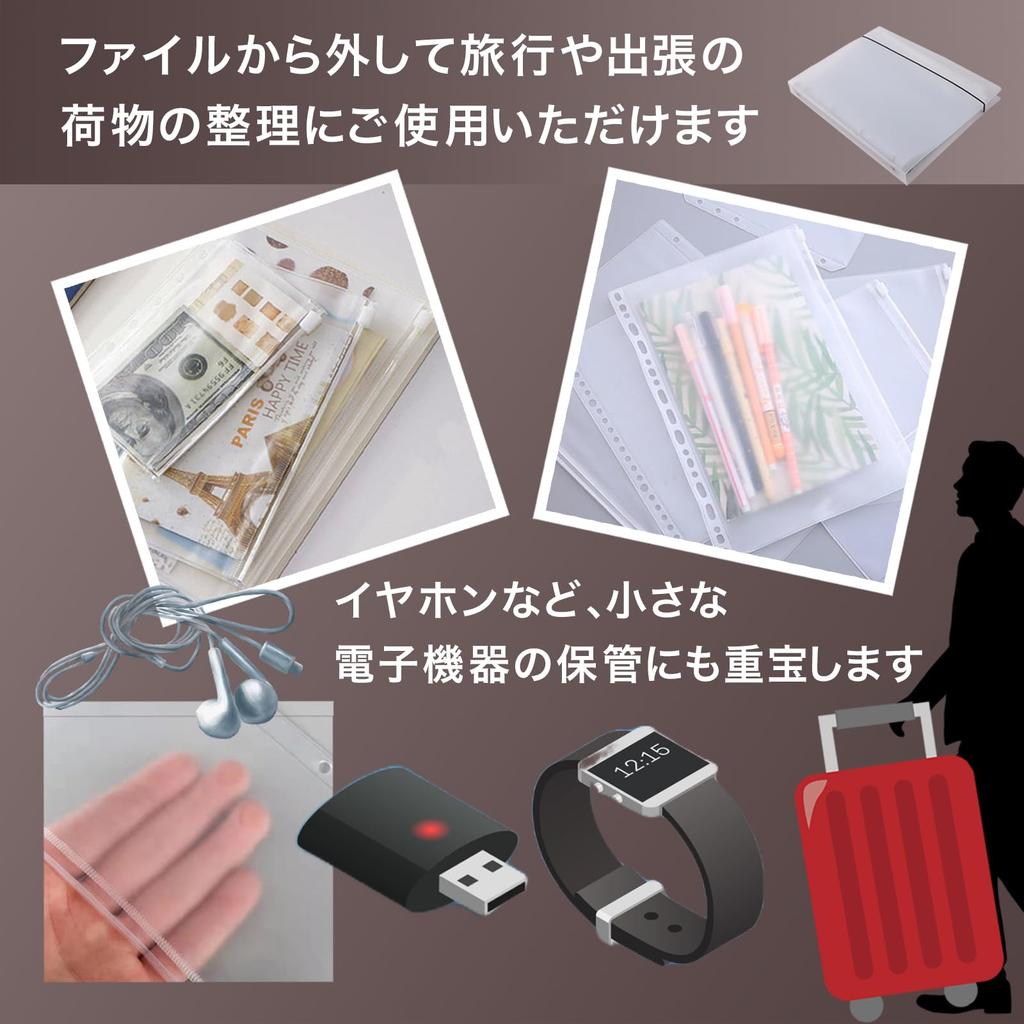 Conjunto de Arquivo com Fichário de 10 Recibos de Papel Anopono, Folha Solta com Zíper, Tamanho, Folhas, 4 Furos, Transparente, Impermeável,