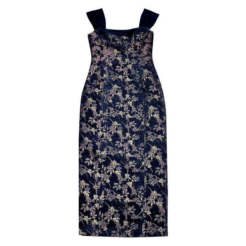 

Платье с подтяжками на бедрах в национальном стиле с цветочным принтом, осенне-зимнее новое изысканное облегающее платье в стиле ретро высокого класса L