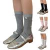 Womens Ribbed Crew Socks, Thin Comfort Breathable Rhinestone Socks, Above Ankle Crew Socks for Womens Schoold Girl