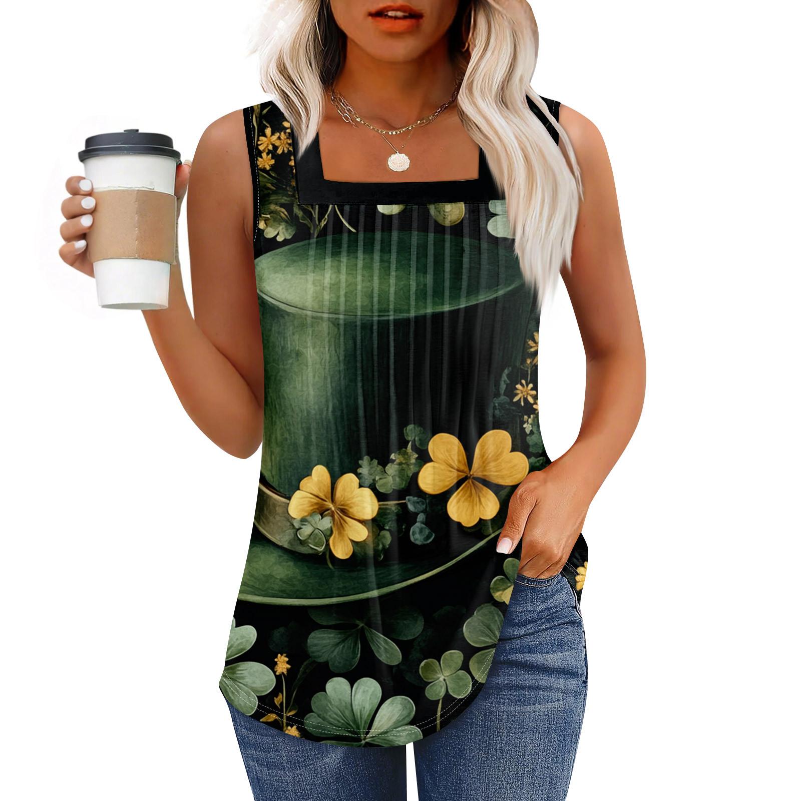 

Майка для жінок Літні костюми без рукавів St. Блузки з принтом до Дня Святого Патрика. Повсякденні вільні сорочки XL жовтий