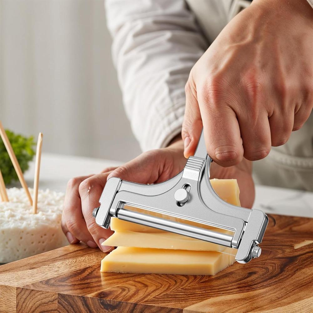 1 PCS Cheese Slicer Stainless Steel Adjustable Thickness Cheese Cutter, Frosted Silver Butter Cutter for Block Cheese and Butter