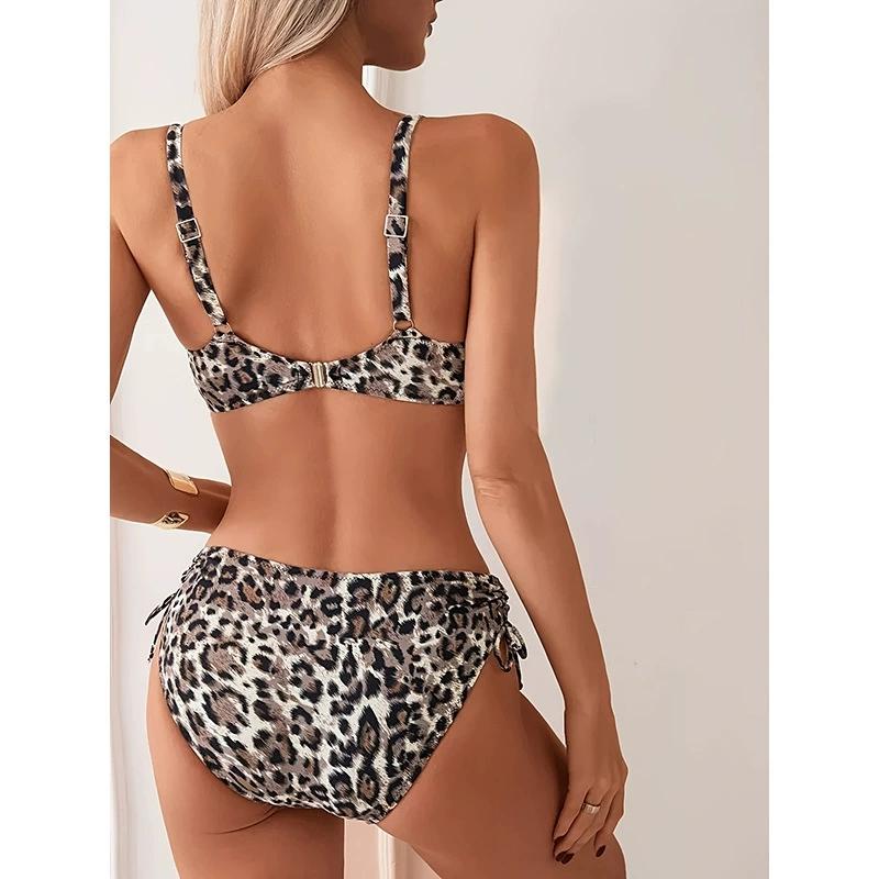 Vintage Brown Leopard Print Bikini Set 2026 Women Front Tie Push Up High Waist Swimsuit Bathing Suit Vacation Two Piece Swimwear