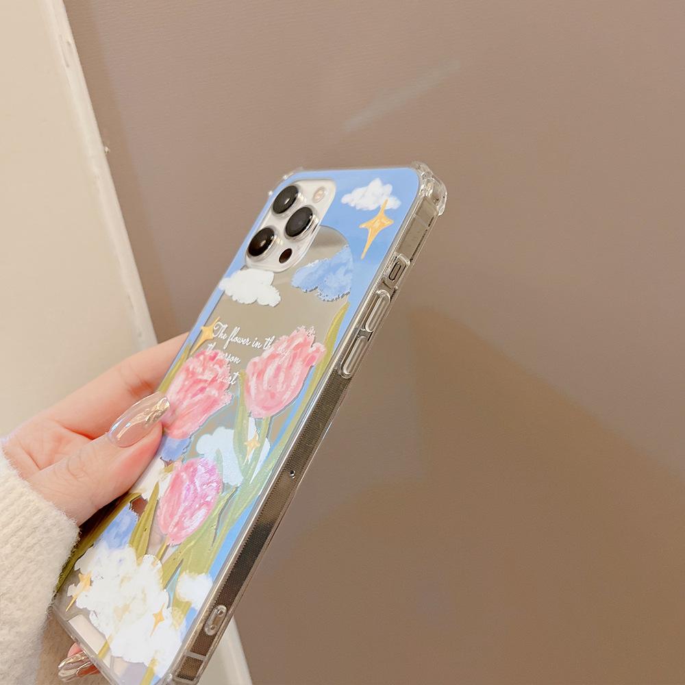 Literary Tulip IPhone 14 Apple 16 Mobile Phone Case 15 Promax Silicone 11 Makeup Mirror X Applicable