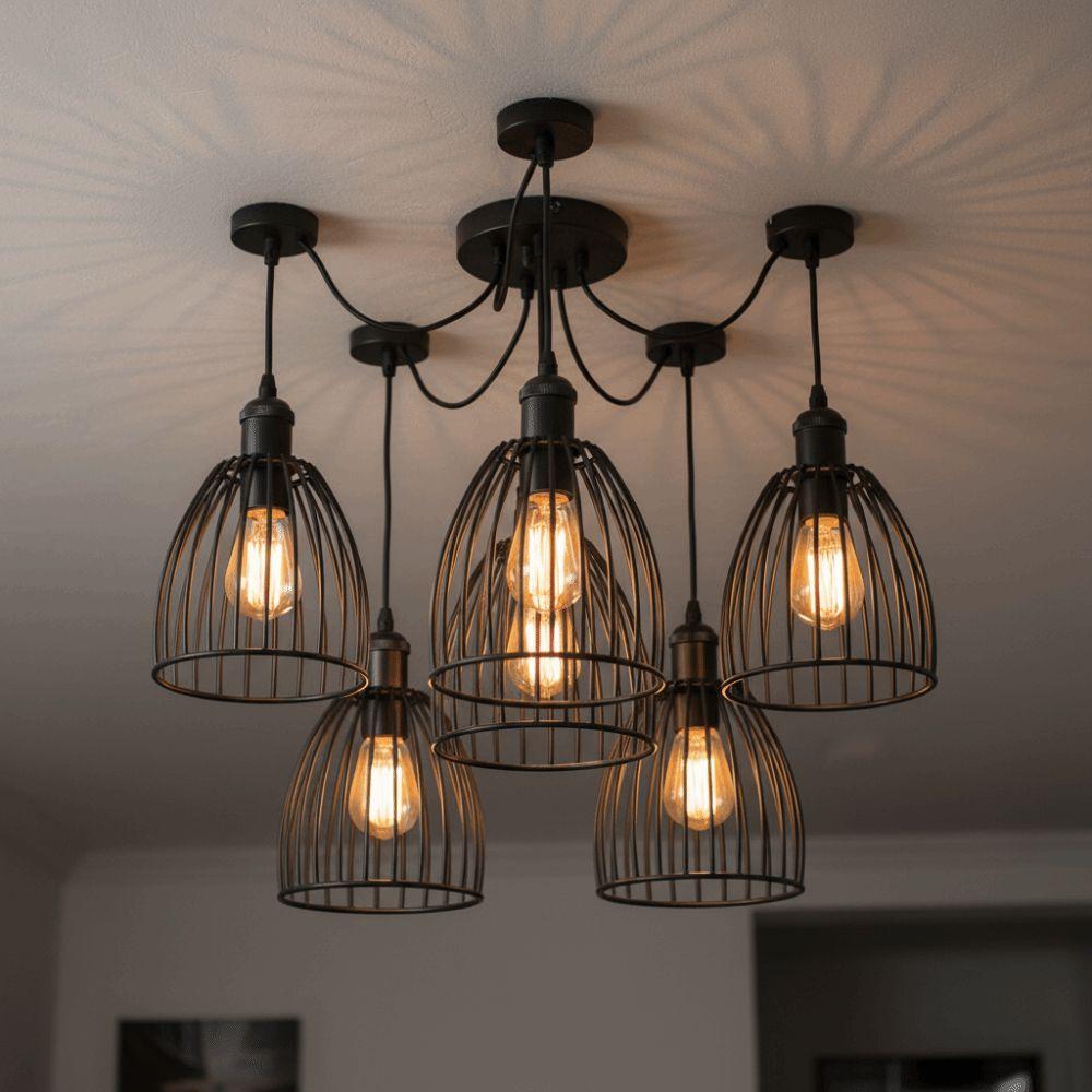 Iron Bird Cage Lampshade Black/Silver Drum Shades Chandelier Light Bulb Cage Cover Home Decor
