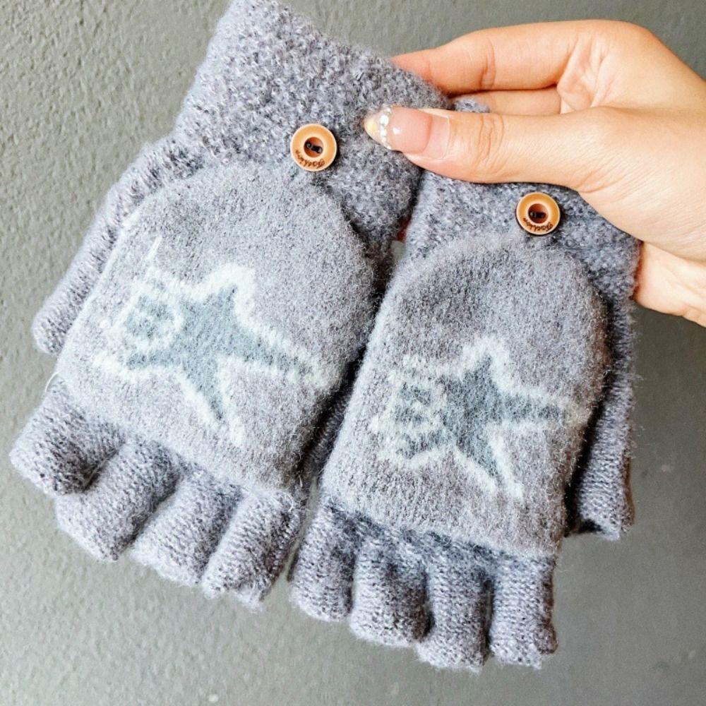 Plush Half Finger Gloves Thickened Windproof Hand Cover Flip Knitted Gloves  Fashion Accessories