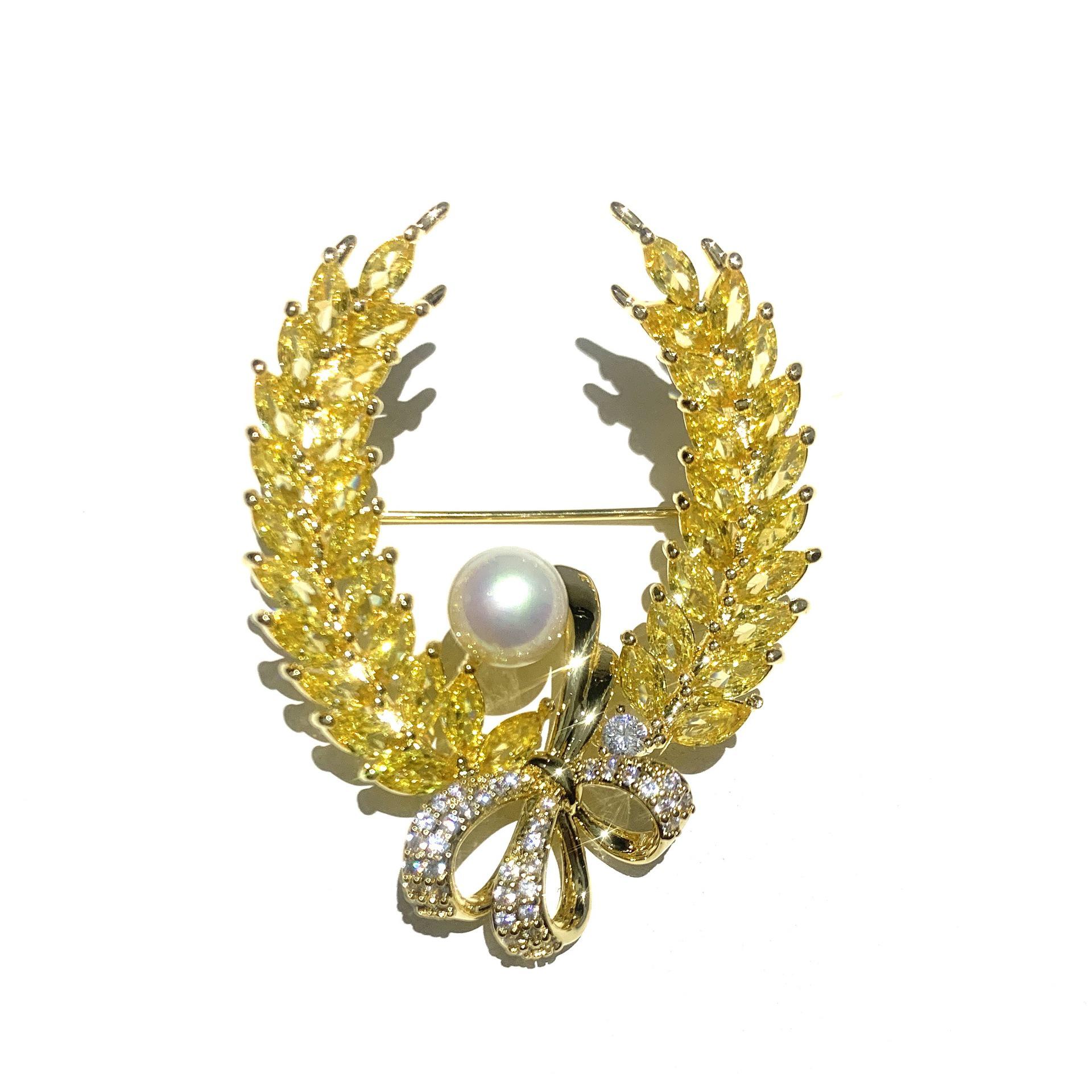 Bo Xin Yun 2024 Luxurious Zirconia Wheat Ear Brooch - Elegant, Shiny Accessory Pin
