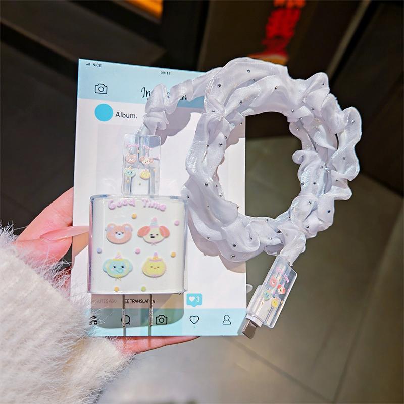 Cute Animal Puppy Charger Data Cable Winder Protective Cover Kits For Iphone 18W 20W Charger Case Anti-Break Wire Bites Shell