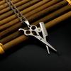 Stainless Steel Hairdresser Scissors Comb Necklace Pendant - DG-022