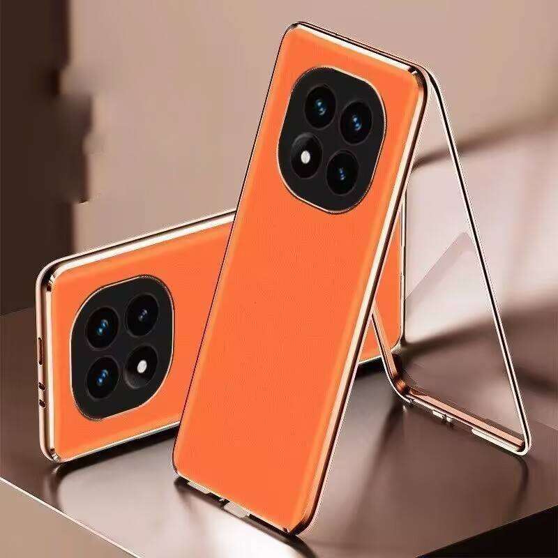 Etui do Xiaomi Redmi Note 15 14 13 Pro Pro+ Ultra 5G, Aluminiowy Zderzak ze Szklanymi Bokami i Skórzanym Tyłem, Osłona Zderzaków z Ochroną Obiektywu