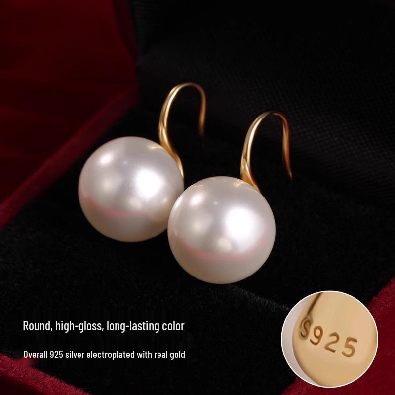 2025 Pure Silver Pearl Stud Earrings for Women - High-End Feel with Ear Drops & High Heels Ear Hooks