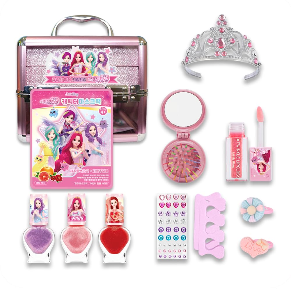 Little Bling Pink Makeup Box Secret Jouju Kids Cosmetics for Girls Ages 4+ Princess Toy Makeup Set Birthday Christmas Gift
