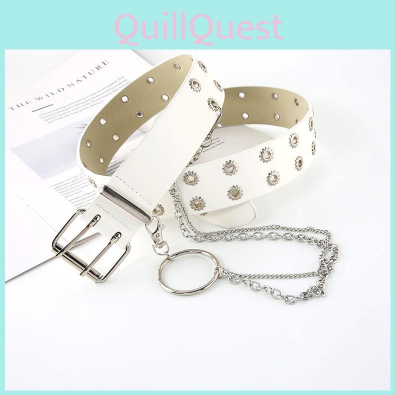 Gear Pattern Buckle Chain Leather Belt For Men And Women