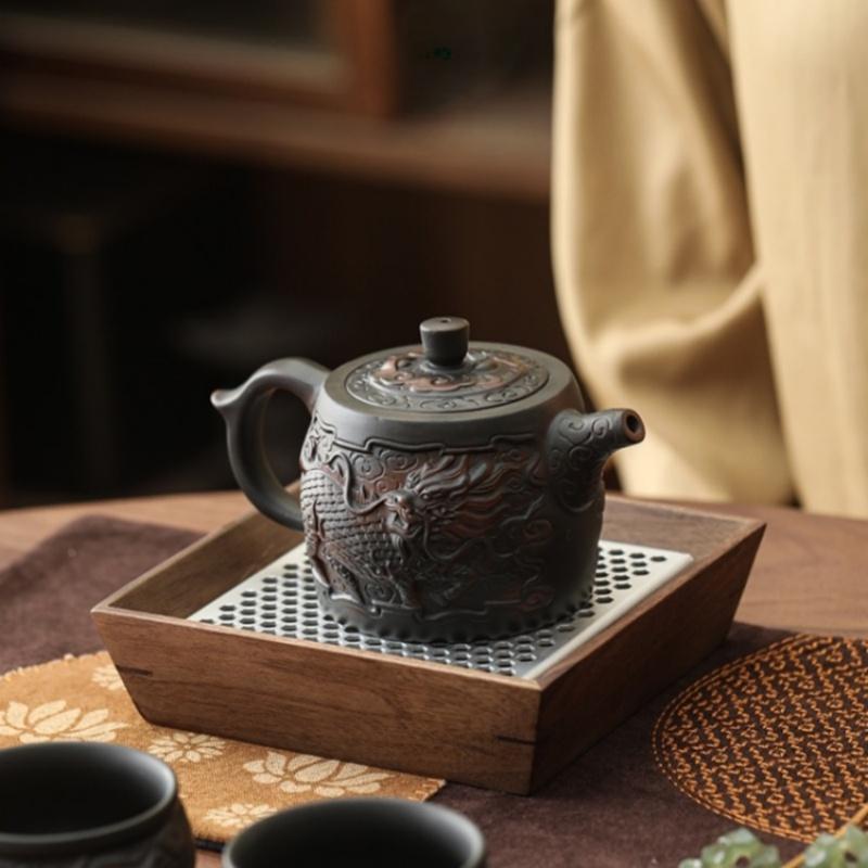 Jianshui Clay Purple Pottery Carving Dragon Teapot Hand Painted Antique Relief Teapot Household Teapot Kungfu Tea Set Kettle