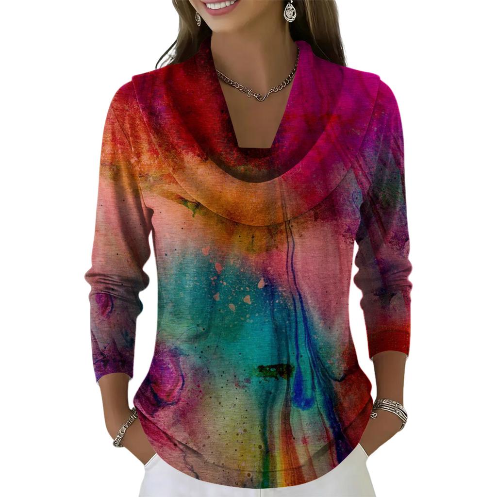 Dámský ležérní a módní svetr s dlouhým rukávem a potiskem, kulatým výstřihem