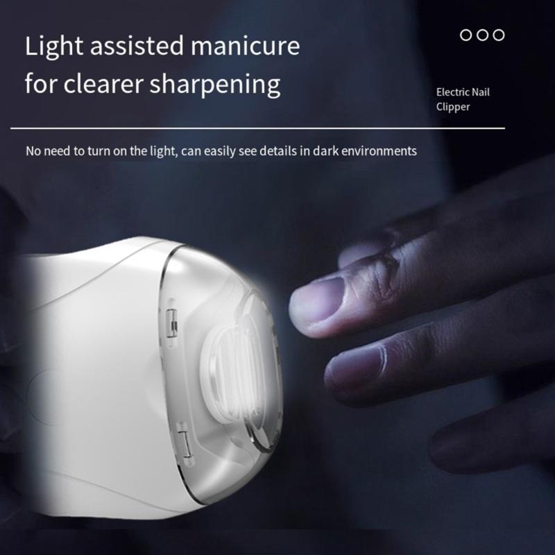 Baby Safe Electric Nails Trimmer USB Charging Night Lamp Function 3 Speed Setting for Infants and Kids White
