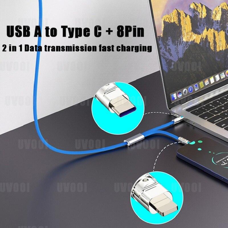 FONKEN 2 In 1 Type C 66W Liquid Silicone Fast Charging Cable For Samsung Xiaomi Zinc Alloy Lightning Charge Cable For iPone 14 Pro Max