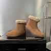 Leather Snow Boots Wool Mouth Short Boots Women's Autumn and Winter Fleece Cotton Boots Side Zipper Retro Flat Boots