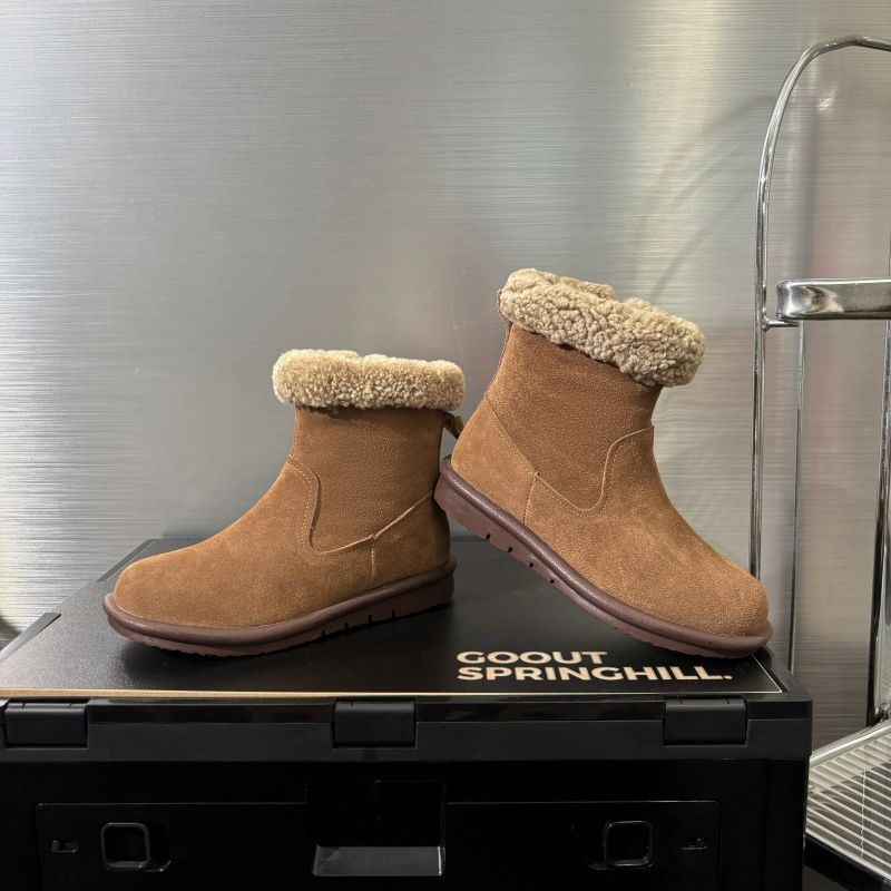 Leather Snow Boots Wool Mouth Short Boots Women's Autumn and Winter Fleece Cotton Boots Side Zipper Retro Flat Boots