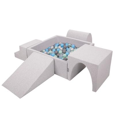 Parco giochi in schiuma per bambini con piscina di palline quadrata (200 palline Palline 7 cm/2,75 pollici), grigio chiaro:perla/grigio/trasp/bblu/menta