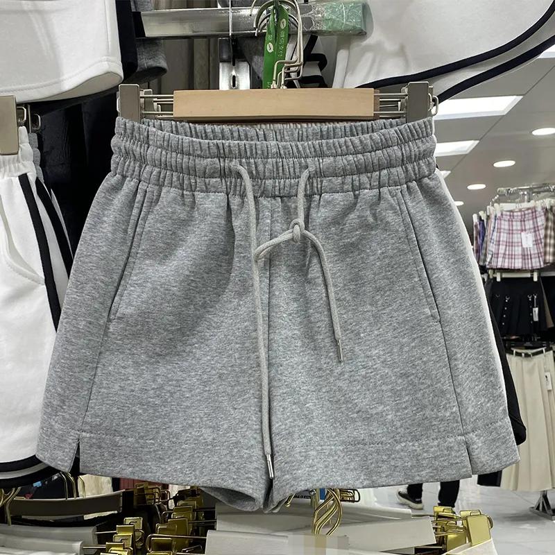 

Summer New Elastic Waist Drawstring Loose Sports Pants Side Slits Loose Slim Casual A-line Shorts for Women S сірий колір