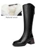 Fashion Women Winter Boots Genuine Leather Natural Wool Warm Female Knight Boots Square Toe Back Zipper Western Cowboy Boots Women