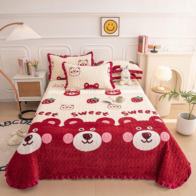 Milk Velvet Crystal Velvet Bed Cover Mattress Cover Blanket Kang Cover Warm Plus Velvet Blanket Quilted Bed Sheet Thickened Three-piece Set