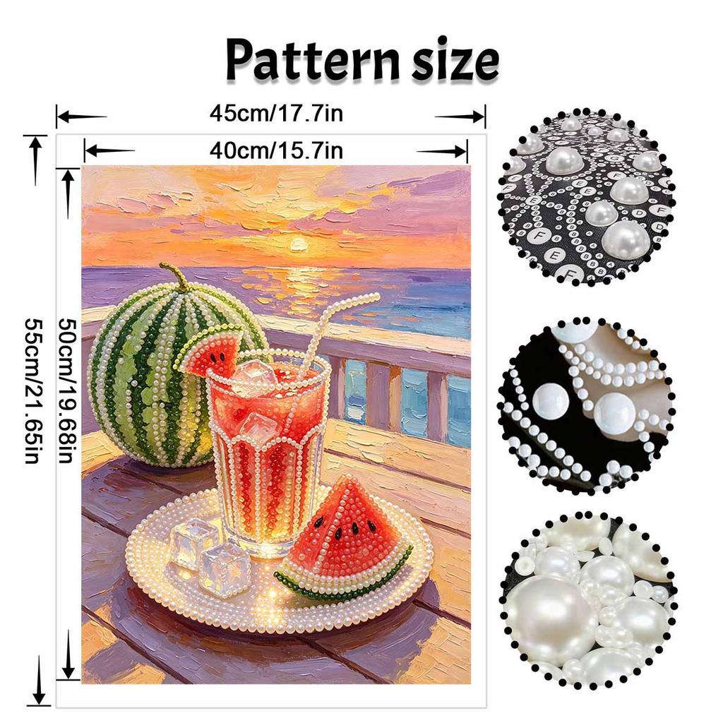 Frameless Pearl Painting Kit Watermelon Summer Drink DIY 3D Bead Canvas Art Relaxing Leisure Craft for Adults Wall Decor Gift