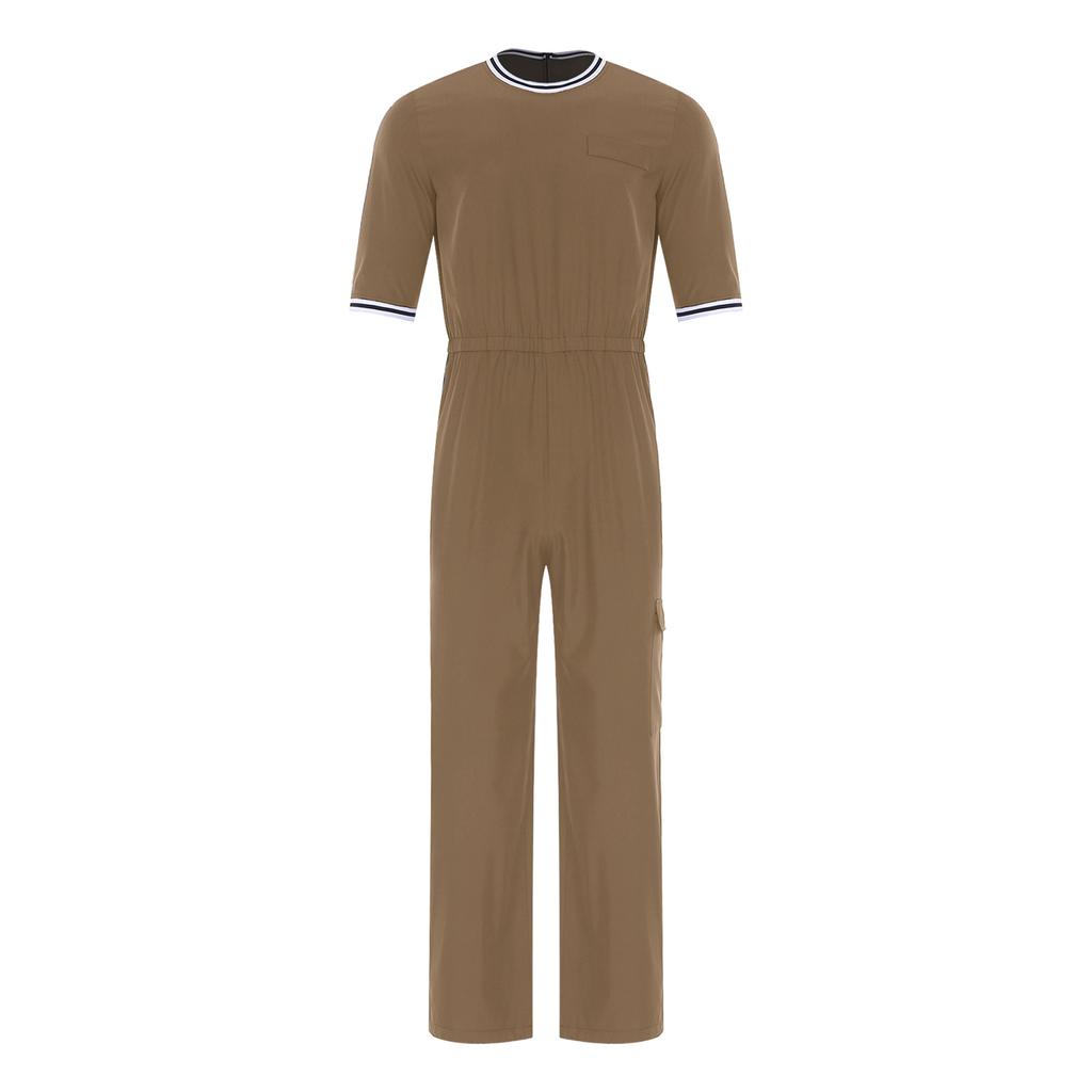 Mono Adaptativo con Cremallera para Hombre Cuello Redondo Media Manga Cintura Elástica Cremallera Trasera Invisible Bolsillo con Solapa Fácil de Poner
