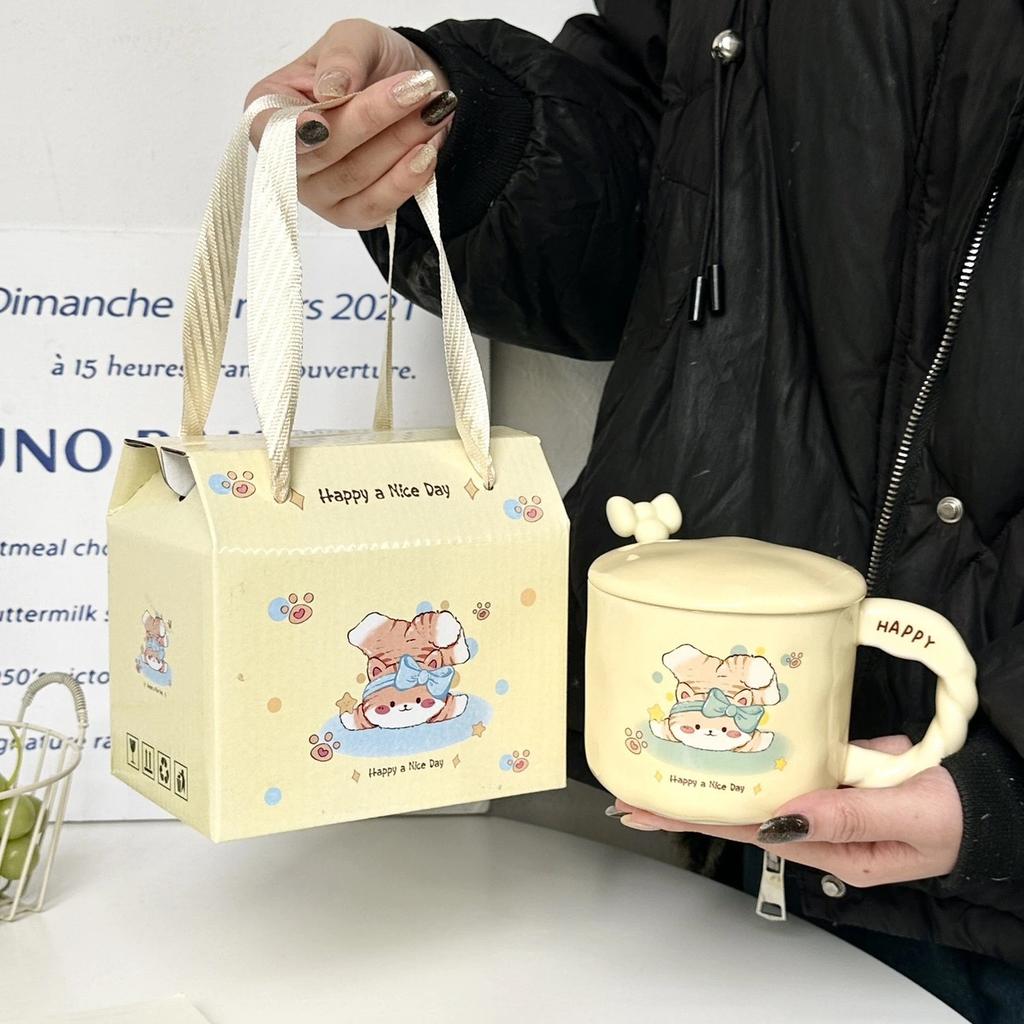 High Value Cat Cup Couple Large Capacity Coffee Cup with Lid Spoon Cute Cartoon Gift Ceramic Mug