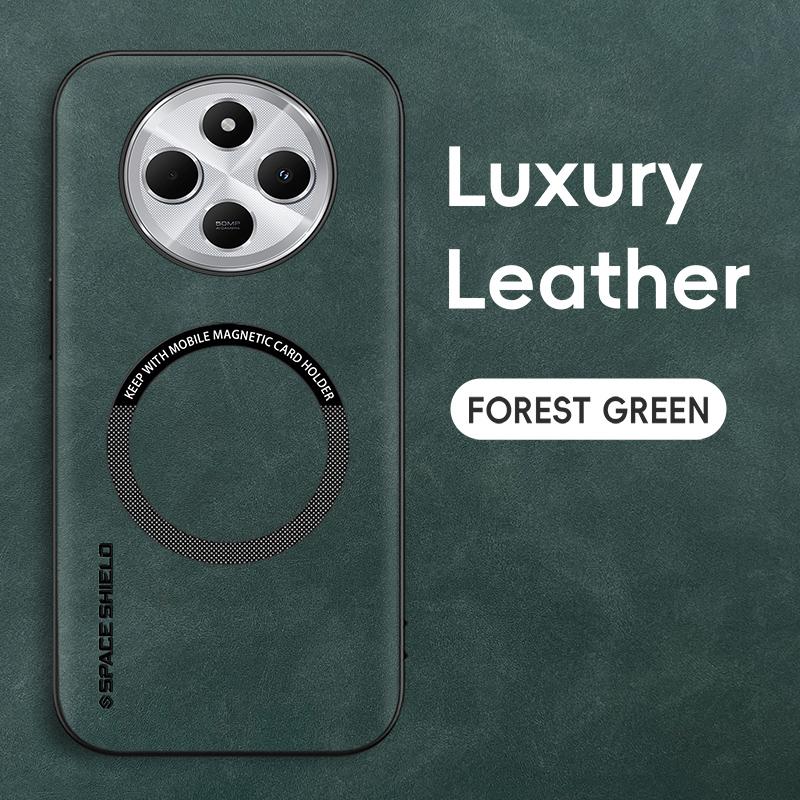 

Магнитный ретро кожаный мягкий чехол для Xiaomi Redmi 14C Poco C75 PocoC75 Беспроводная зарядка Чехол для телефона For Redmi 14C зелёный