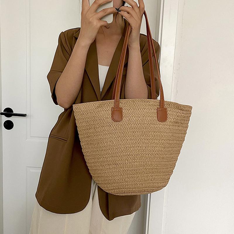 Ženy Pletený košík Spojky Taška s horní rukojetí Velká slaměná přenosná taška přes rameno Letní plážové peněženky Nákupní taška Dámská