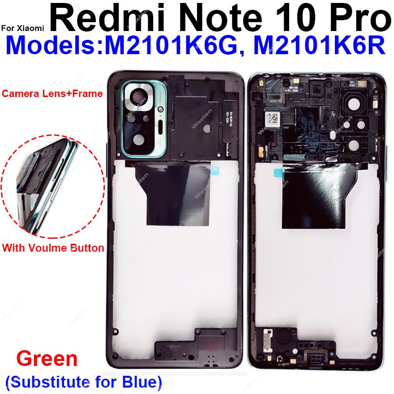 Middle Frame Housing For Xiaomi Redmi Note 10 Pro Note 10Pro Max Middle Frame Holder Cover Bezel with Side Key Parts