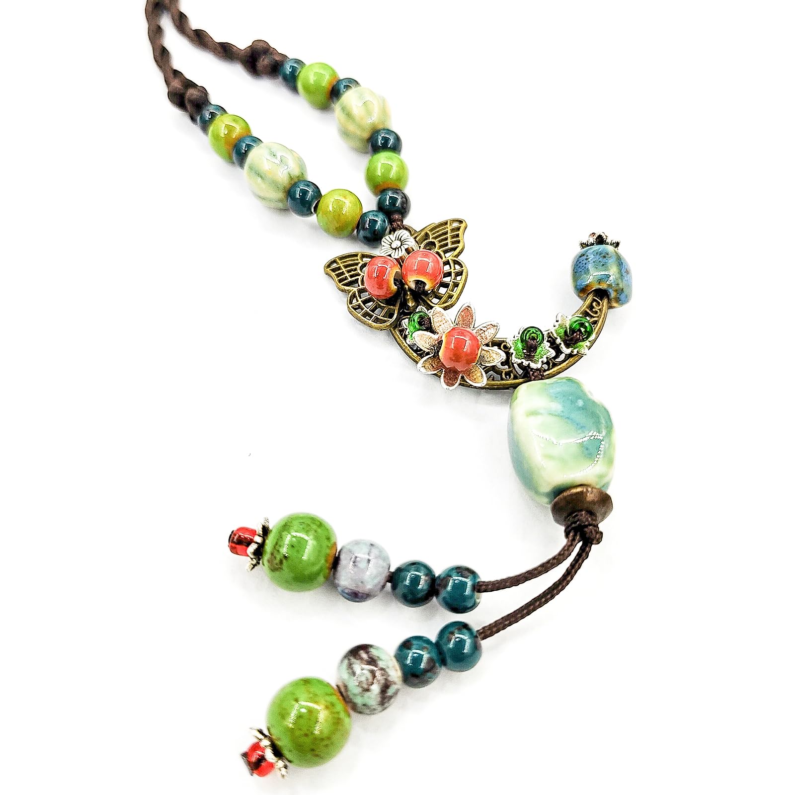 

Handmade Bohemian Long Necklace with Moon Colorful Beads Ethnic Perfect for Festivals and Everyday Use [TILUNAMI] Pendant, Accessory, Jewelry, зелений