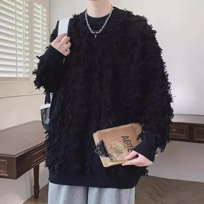 2024 Jesień/Zima Sweter Unisex z Frędzlami w Stylu Hongkońskim - Okrągły Dekolt, Długi Rękaw, Luźny Krój