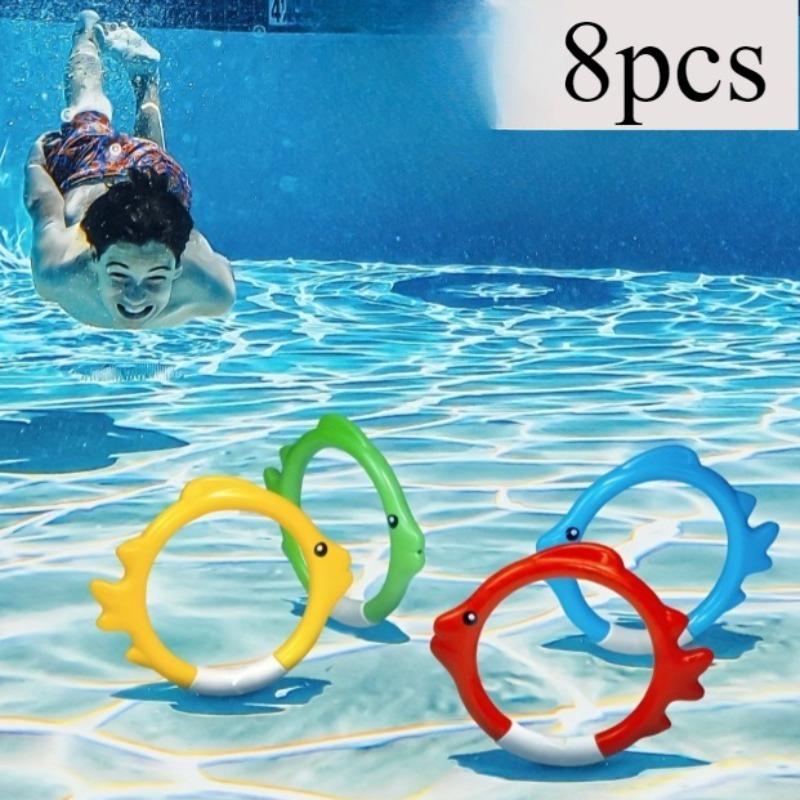 4/8PCs Diving Rings Set - Underwater Swim Training Gear with Fish-Shaped Retrieval Rings, Floatable PVC Pool Toys Adults/Kids