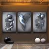 Couples 3D Abstract Metal Figure Sculpture Canvas Painting Hugging Couples Silver Effect Posters and Prints Wall Art Home Decor