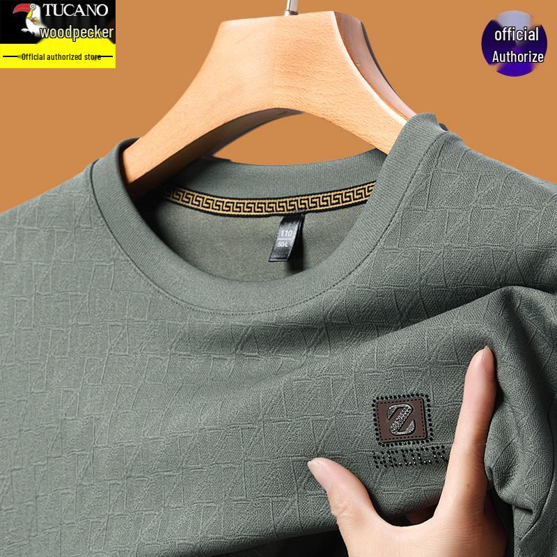 Woodpecker Men s Round Neck Plus Velvet Hoodie - Autumn/Winter Long Sleeve Top 2XL for 150-165 lbs