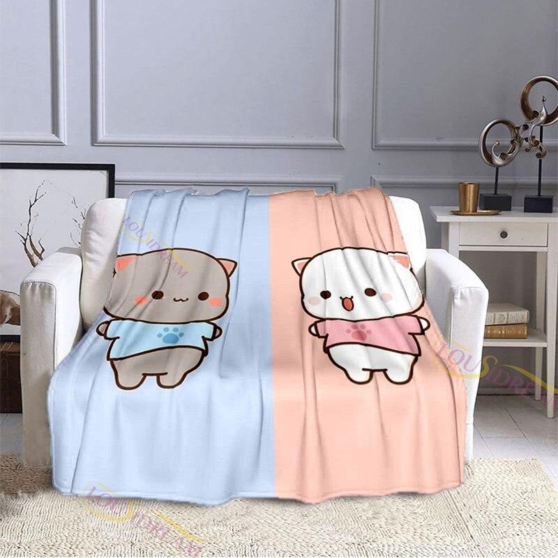 Cartoon Cute Peach Cat Pattern Blanket Flannel Valentine's Day Gift Microfiber Plush Flannel Throw Blanket On Bed Sofa Bedding