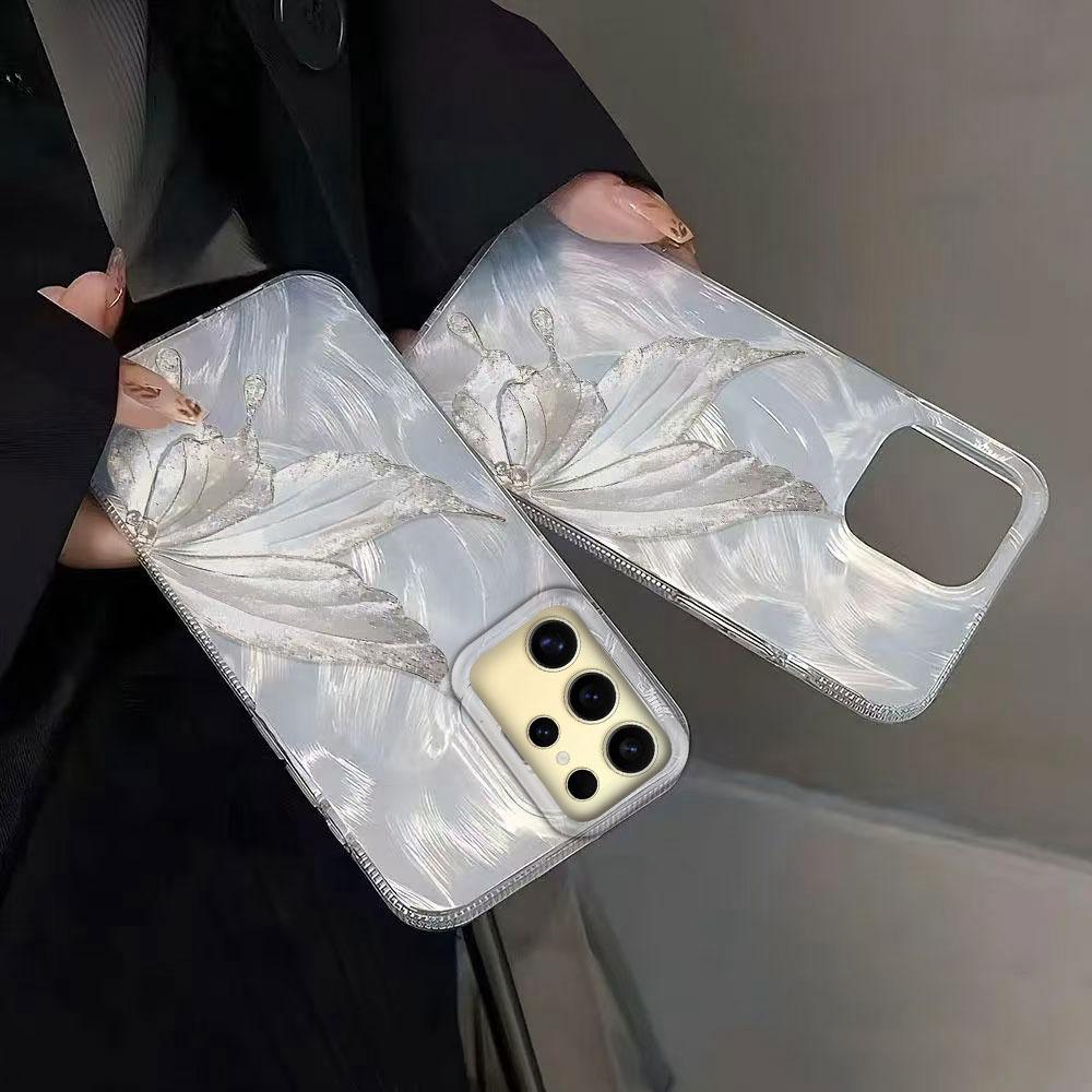 Luxury Laser Silver Butterfly Texture Phone Case for Samsung Galaxy S25 S24 S23 S22 S21 FE Plus Ultra Shell Silicone Back Cover