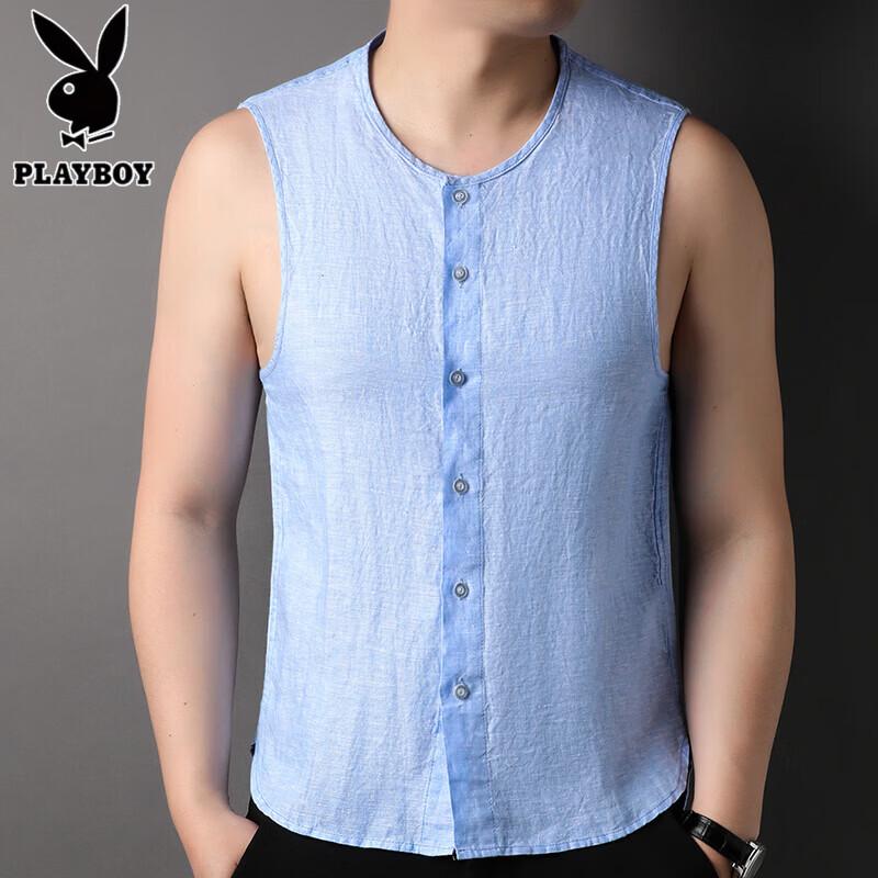 PLAYBOY Men s Sleeveless Linen Vest M светло-синий