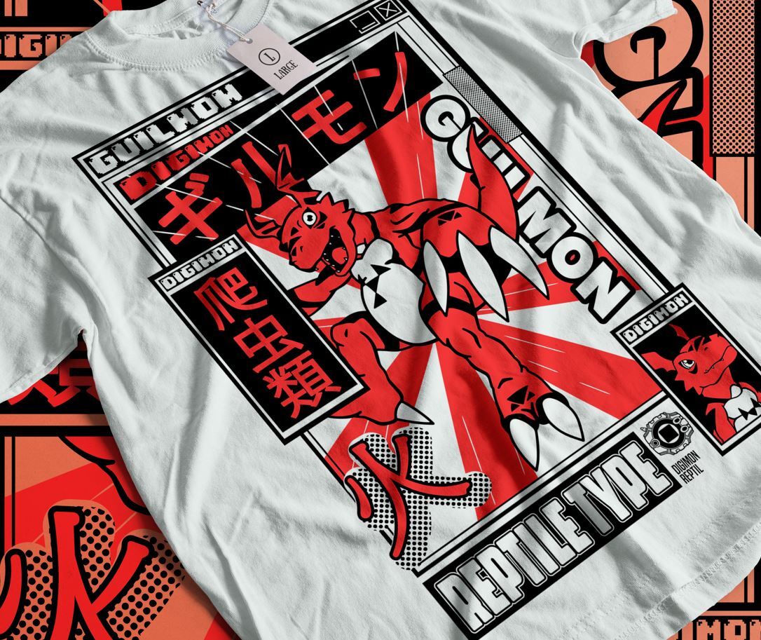 Digimon Anime Shirt Growlmon Guilmon Tshirt Jyarimon Tee WarGrowlmon T-shirt ALL XXXL