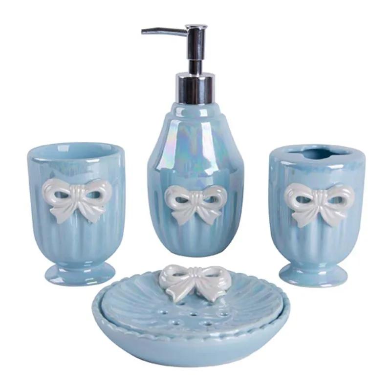 Bågformad Par Munsköljkopp Set Hotell Tvättset Tvåldispenser Tvålfat Keramiskt Badrumskit Nordiska Hem Badrumstillbehör Set