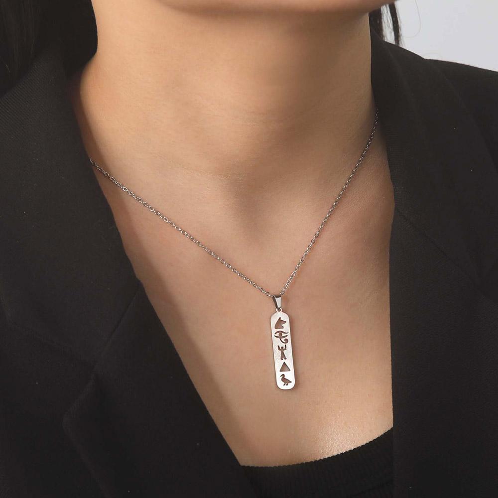 Dawapara Eye of Horus Ankh Cross Necklace Egyptian Cartouche Hieroglyph Pendant Stainless Steel Ancient Spiritual Jewelry