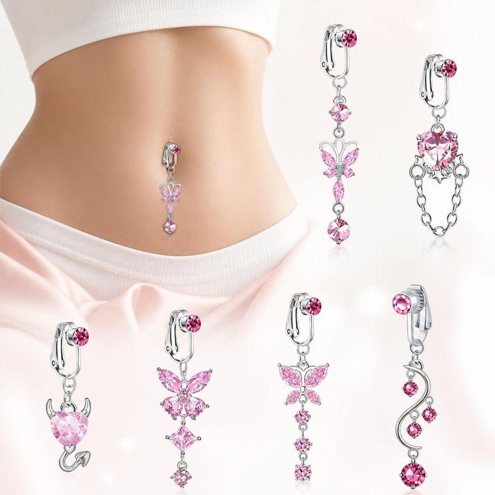 Butterfly Design Fake Belly Ring Zircon Belly Button Rings Navel Rings Fashion Accessory