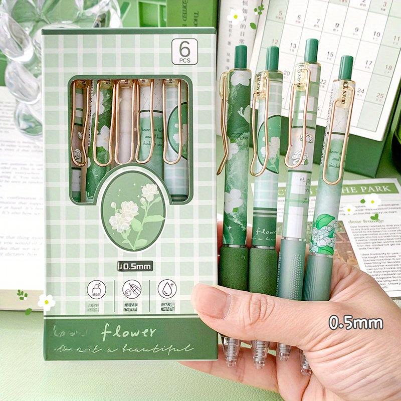 6 Pcs fresh style neutral pens, 0.5mm fine tip, black ink - ballpoint pens for students and offices